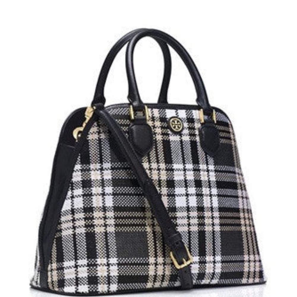Tory Burch "Robinson Plaid Open Dome Satchel Crossbody Handbag~Vintage Chic~
